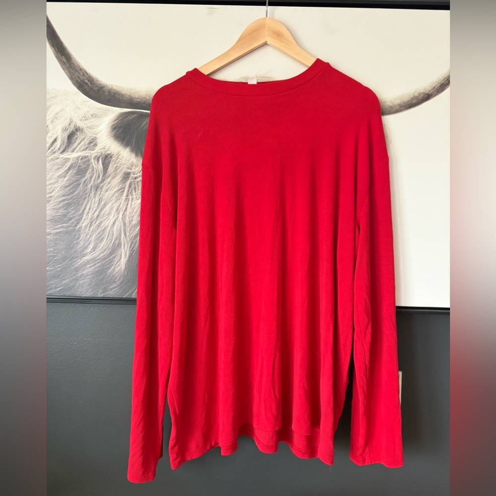 Red Long Sleeve Women's Lounge Set With Shorts
